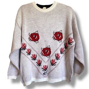Vintage Rose Knit Sweater Made Italy 90s Scandinavian Style Indie Sleeze Unisex